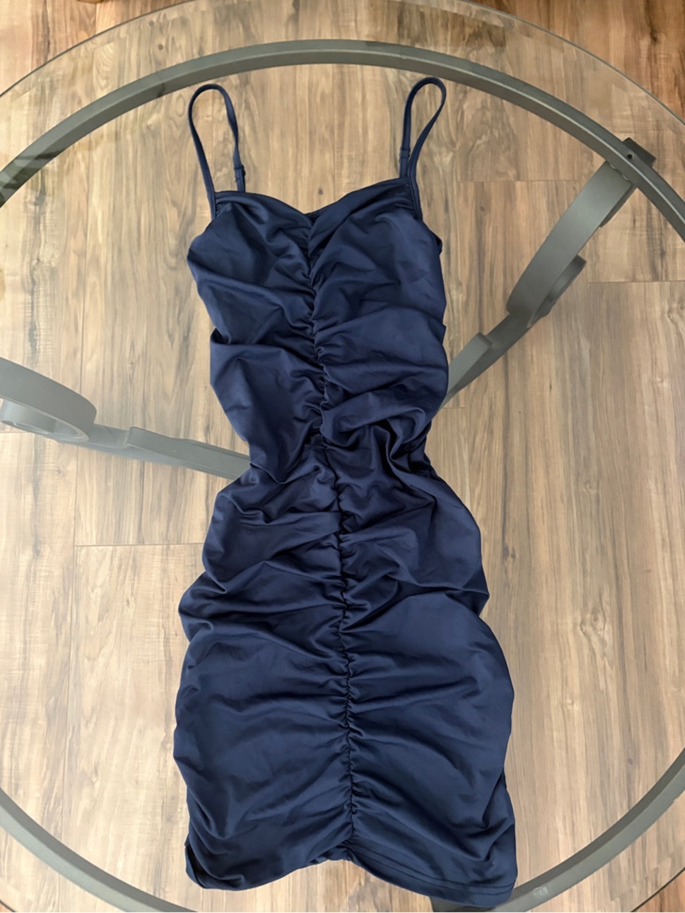 Navy Ruched Spaghetti Strap Dress - Women's